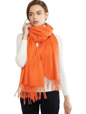 Women's Orange Wedding Bridal Scarf Pashmina Shawls Long Large Scarves
